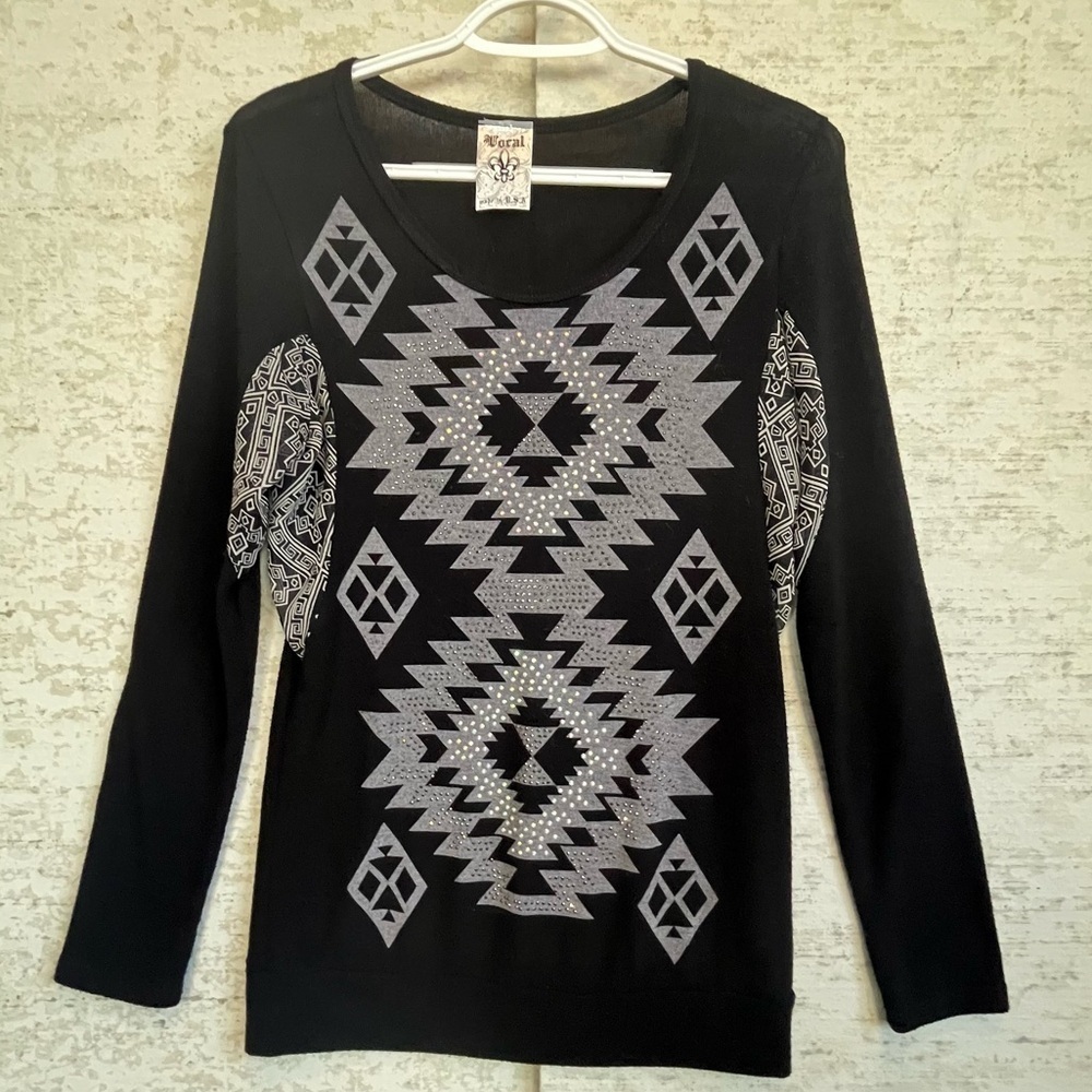 Vocal Punk Embellished USA Made Black Jersey Sz Medium Disco Bling Mob Wife